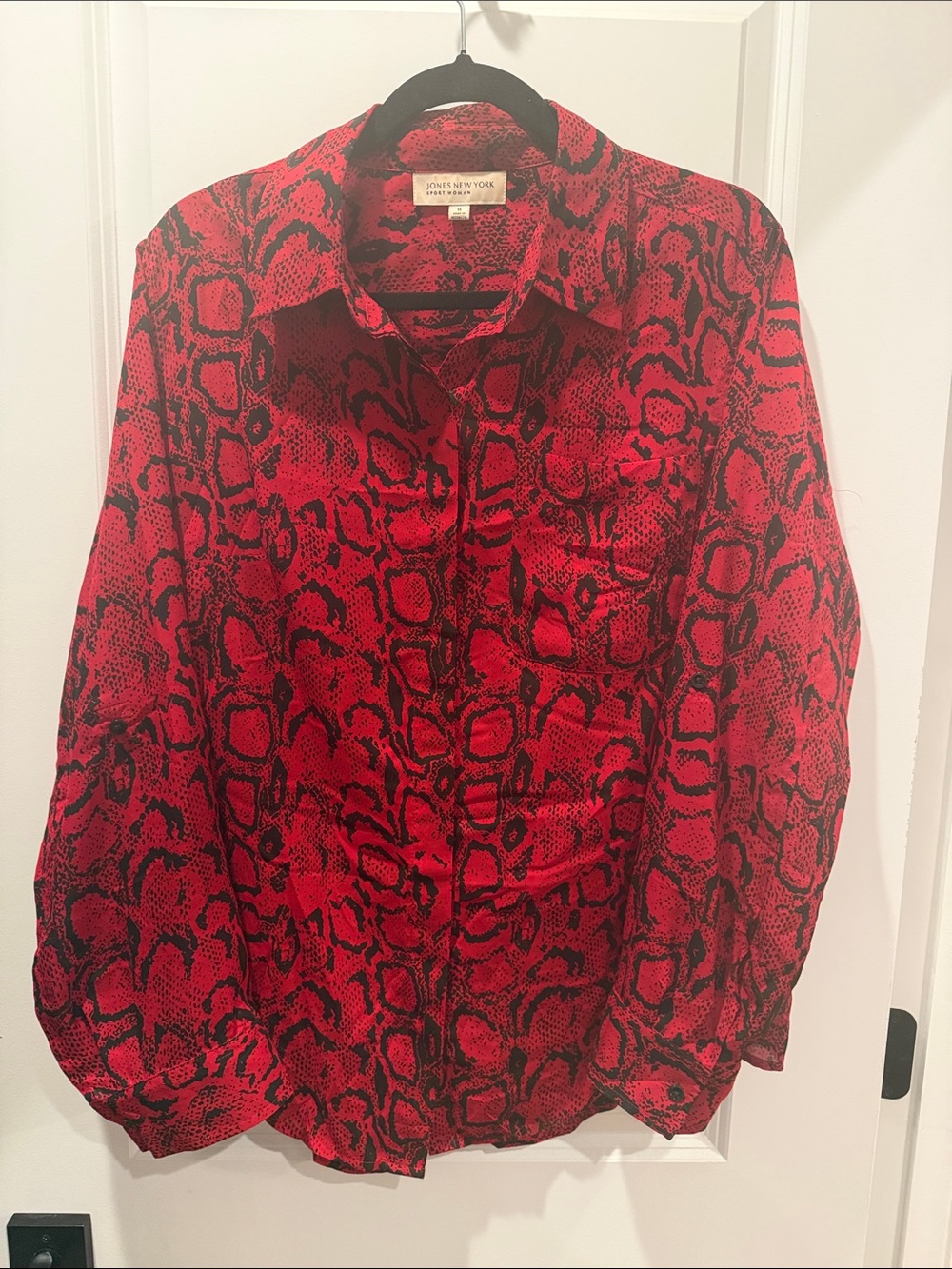 Jones New York Red and Black Snake-Print Button-Down Shirt